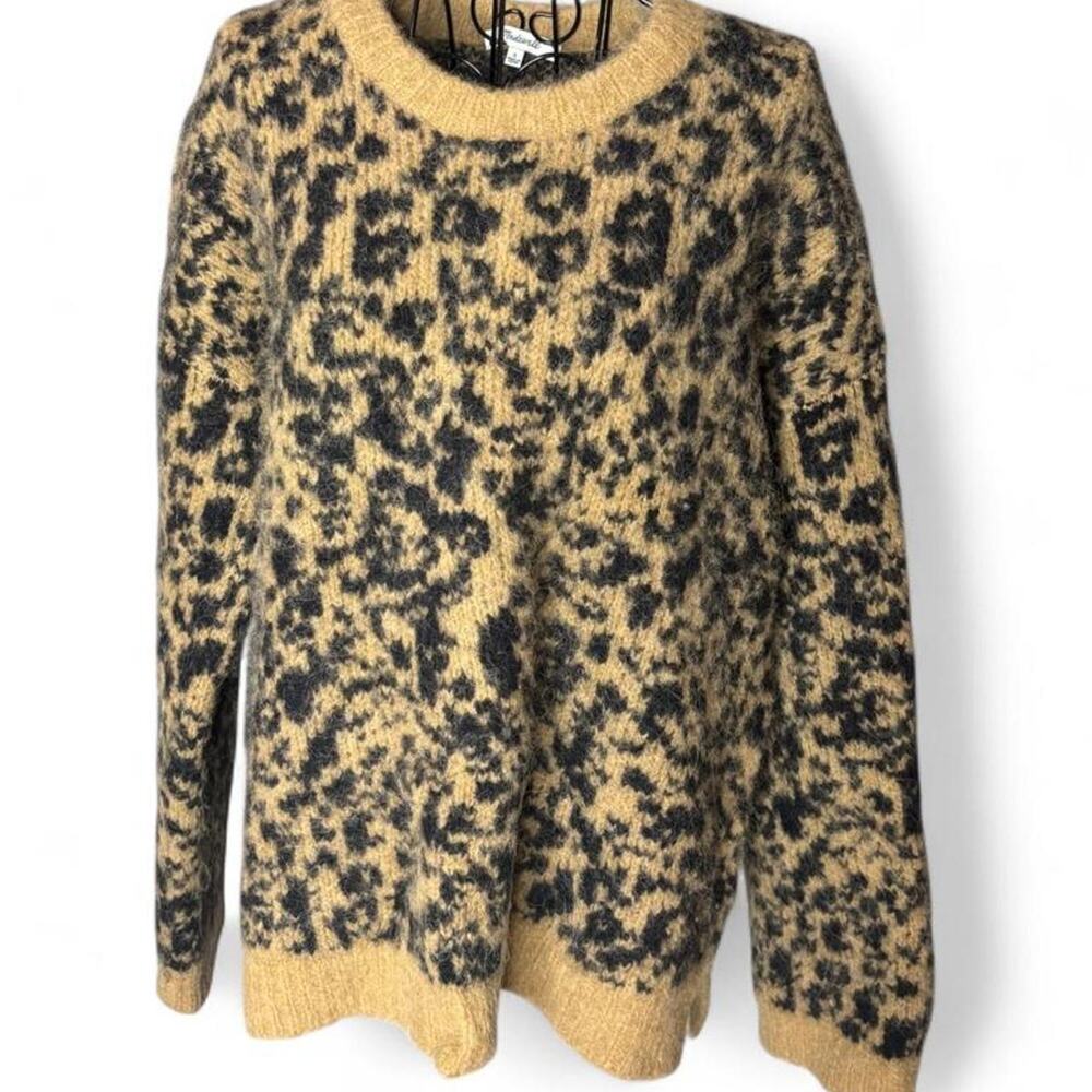 Madewell Alpaca Merino Wool Leopard Print Crewneck Fuzzy Sweater Small AD050